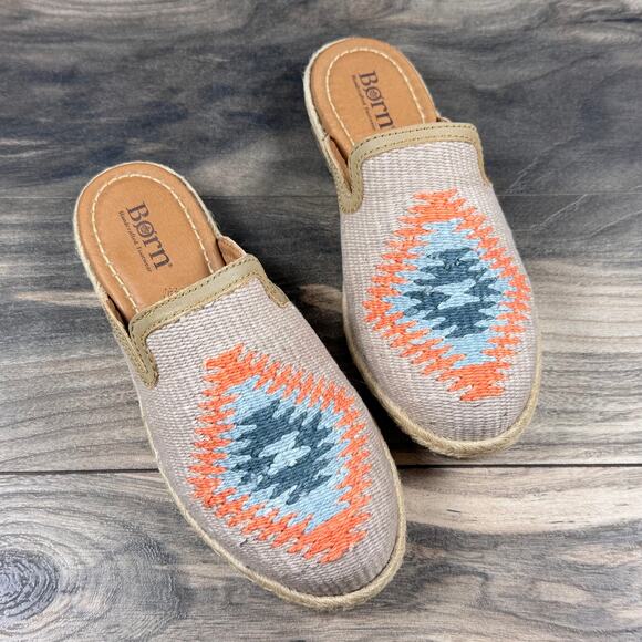 NIB Born Gretta 7M Woven Espadrilles Slip On Clogs Loafers Flats Taupe Fabric - Picture 4 of 11